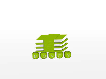 money cubic letters with 3D icon on the top - 3D illustration for business and conceptの写真素材