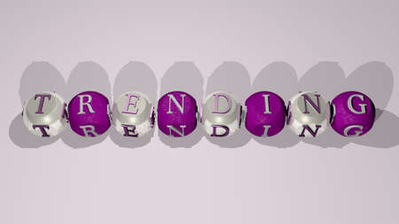 crosswords of trending arranged by cubic letters on a mirror floor, concept meaning and presentation for background and abstractの写真素材