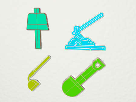 HOE 4 icons set - 3D illustration for garden and agriculture