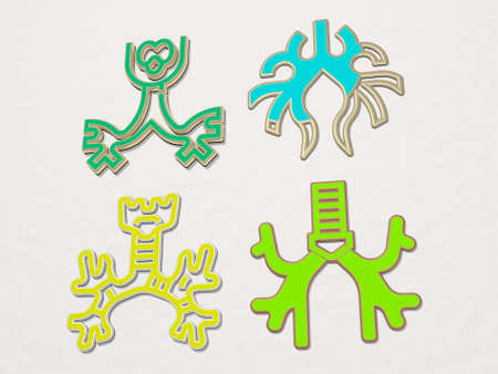 bronchus on the wall. 3D illustration of metallic sculpture over a white background with mild...