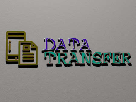 3D graphical image of data transfer vertically along with text built by metallic cubic letters from the top perspective, excellent for the concept presentation and slideshows for illustration andの写真素材
