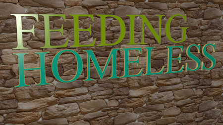 3D illustration of feeding homeless graphics and text made by metallic dice letters for the related...