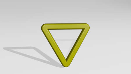 ARROW BUTTON DOWN stand with shadow. 3D illustration of metallic sculpture over a white background...