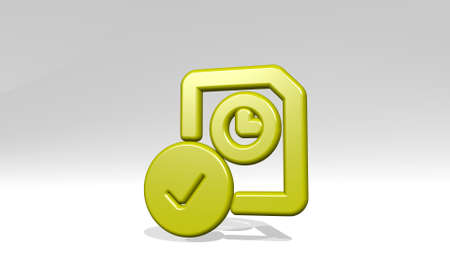 time clock file check stand with shadow. 3D illustration of metallic sculpture over a white...
