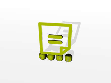 3D illustration of file graphics and text made by metallic dice letters for the related meanings of the concept and presentations for icon and backgroundの写真素材