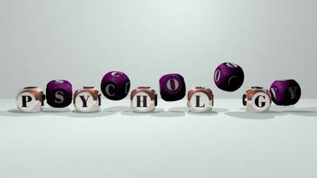 PSYCHOLOGY combined by dice letters and color crossing for the related meanings of the concept for...