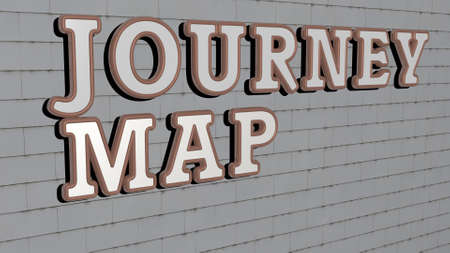 3D graphical image of journey map vertically along with text built by metallic cubic letters from...