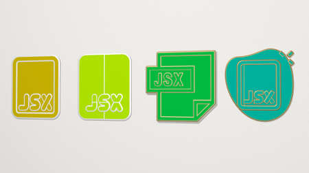 JSX made by 3D illustration of a shiny metallic sculpture on a wall with light backgroundの写真素材