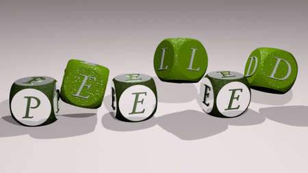 crosswords of peeled arranged by cubic letters on a mirror floor, concept meaning and presentation...