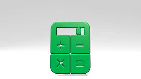 ACCOUNTING CALCULATOR made by 3D illustration of a shiny metallic sculpture with the shadow on light background for business and conceptの写真素材