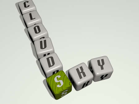 crosswords of sky clouds arranged by cubic letters on a mirror floor, concept meaning and presentation for blue and backgroundの写真素材