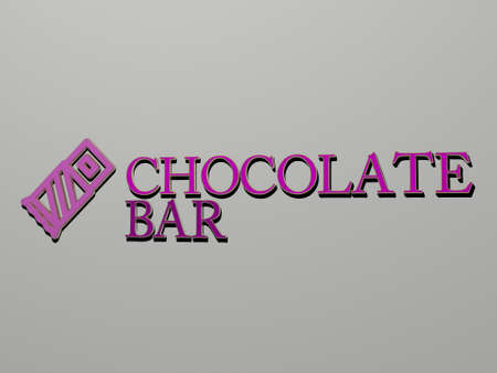 3D illustration of CHOCOLATE BAR graphics and text made by metallic dice letters for the related meanings of the concept and presentations for background and cakeの写真素材