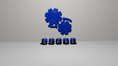 3D illustration of gears graphics and text made by metallic dice letters for the related meanings of the concept and presentations for background and businessの写真素材