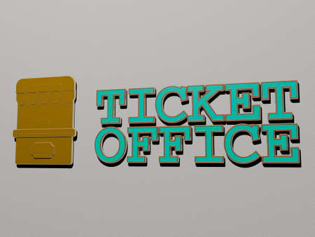 3D illustration of ticket office graphics and text made by metallic dice letters for the related meanings of the concept and presentations for background and iconの写真素材