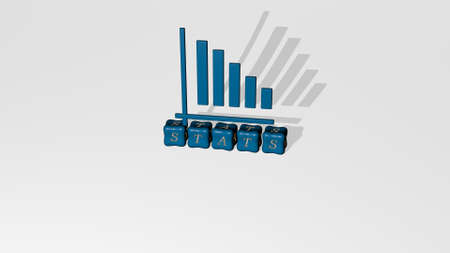 3D graphical image of stats vertically along with text built by metallic cubic letters from the top perspective, excellent for the concept presentation and slideshows for business and illustrationの写真素材