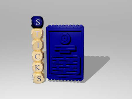 3D graphical image of STICKS vertically along with text built around the icon by metallic cubic...