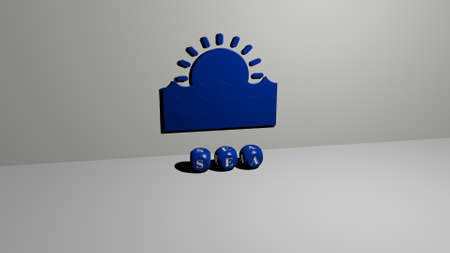 3D illustration of SEA graphics and text made by metallic dice letters for the related meanings of...