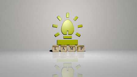 3D illustration of LAMP graphics and text made by metallic dice letters for the related meanings of...