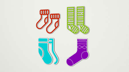 socks from a perspective on the wall A thick sculpture made of metallic materials of 3D rendering for background and illustrationの写真素材