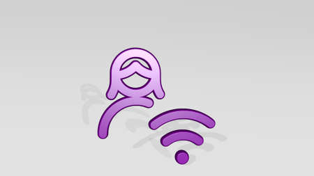 single woman actions wifi made by 3D illustration of a shiny metallic sculpture with the shadow on light background for icon and isolatedの写真素材