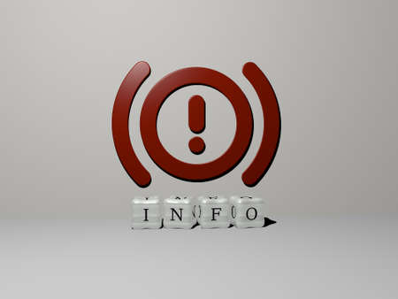 3D graphical image of INFO vertically along with text built by metallic cubic letters from the top...