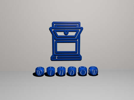 3D illustration of window graphics and text made by metallic dice letters for the related meanings...
