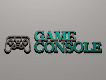 3D illustration of GAME CONSOLE graphics and text made by metallic dice letters for the related meanings of the concept and presentations, 3D illustrationの写真素材