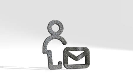 SINGLE NEUTRAL ACTIONS MAIL made by 3D illustration of a shiny metallic sculpture casting shadow on...