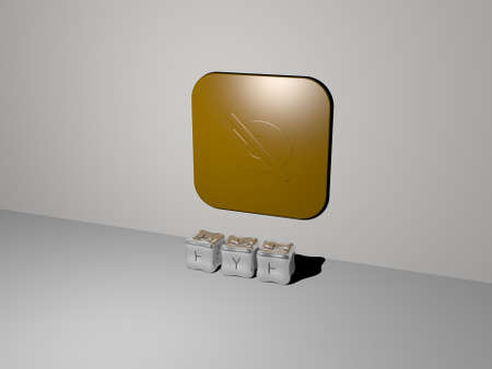 3D graphical image of EYE vertically along with text built by metallic cubic letters from the top...