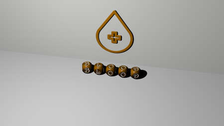 3D illustration of blood graphics and text made by metallic dice letters for the related meanings of the concept and presentations, 3D illustrationの写真素材