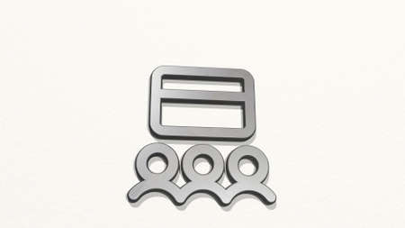 PRESENTATION SCREEN on the wall 3D illustration of metallic sculpture over a white background with...