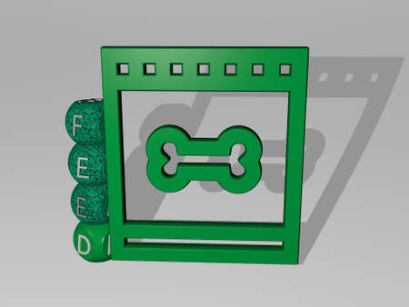 3D graphical image of FEED vertically along with text built around the icon by metallic cubic...