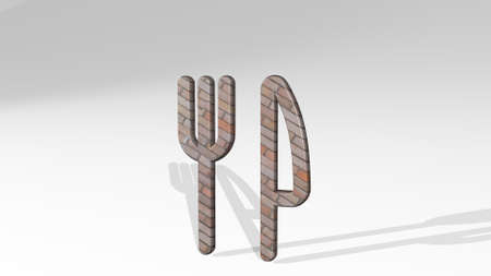 RESTAURANT FORK KNIFE casting shadow with two lights 3D illustration of metallic sculpture over a white background with mild texture, 3D illustrationの写真素材