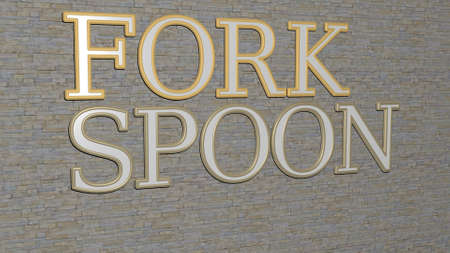 3D illustration of FORK SPOON graphics and text made by metallic dice letters for the related...