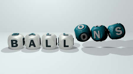 crosswords of BALLONS arranged by cubic letters on a mirror floor, concept meaning and presentation, 3D illustrationの写真素材