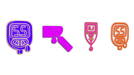 GLUCOSEMETER made by 3D illustration of a shiny metallic sculpture on a wall with light background, 3D illustrationの写真素材