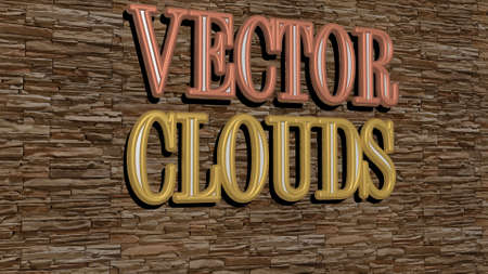 3D representation of VECTOR CLOUDS with icon on the wall and text arranged by metallic cubic letters on a mirror floor for concept meaning and slideshow presentation, 3D illustrationの写真素材