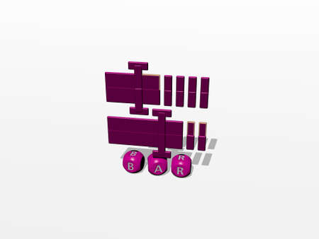 3D representation of bar with icon on the wall and text arranged by metallic cubic letters on a...