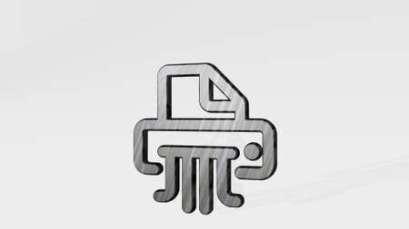 OFFICE SHREDDER casting shadow with two lights 3D illustration of metallic sculpture over a white background with mild texture, 3D illustrationの写真素材