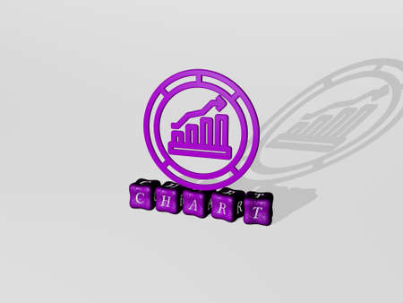 3D illustration of CHART graphics and text made by metallic dice letters for the related meanings of the concept and presentations, 3D illustrationの写真素材