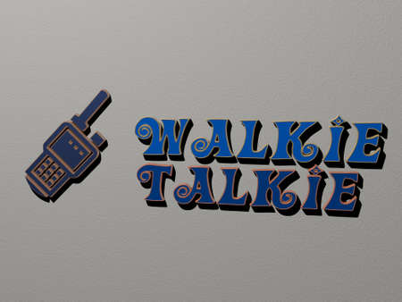 3D illustration of walkie talkie graphics and text made by metallic dice letters for the related meanings of the concept and presentations, 3D illustrationの写真素材