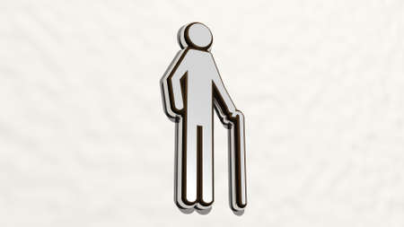 OLD MAN on the wall 3D illustration of metallic sculpture over a white background with mild texture, 3D illustrationの写真素材