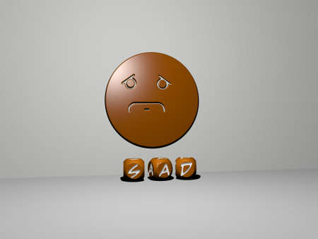 3D graphical image of SAD vertically along with text built by metallic cubic letters from the top perspective, excellent for the concept presentation and slideshows, 3D illustrationの写真素材