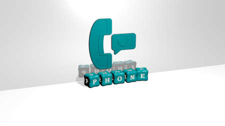 3D illustration of phone graphics and text made by metallic dice letters for the related meanings of the concept and presentations, 3D illustrationの写真素材