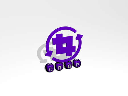 3D illustration of crop graphics and text made by metallic dice letters for the related meanings of the concept and presentations, 3D illustrationの写真素材