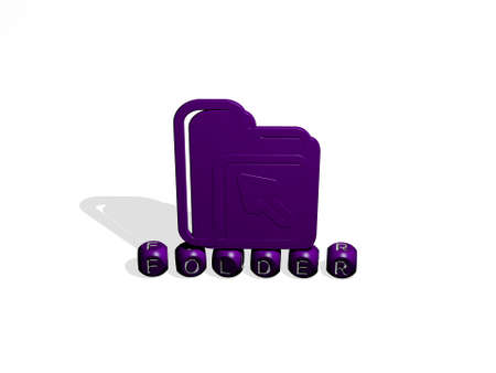 3D illustration of FOLDER graphics and text made by metallic dice letters for the related meanings...