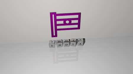 3D illustration of india graphics and text made by metallic dice letters for the related meanings of the concept and presentations, 3D illustrationの写真素材