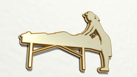 MASSEUR DOING MASSAGE on the wall 3D illustration of metallic sculpture over a white background with mild texture, 3D illustrationの写真素材