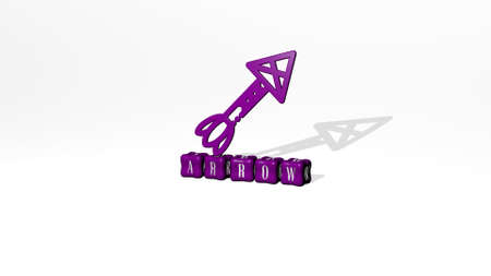 3D graphical image of ARROW vertically along with text built by metallic cubic letters from the top...