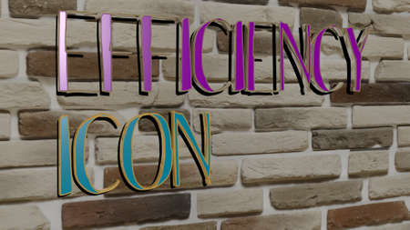 3D representation of efficiency icon with icon on the wall and text arranged by metallic cubic...